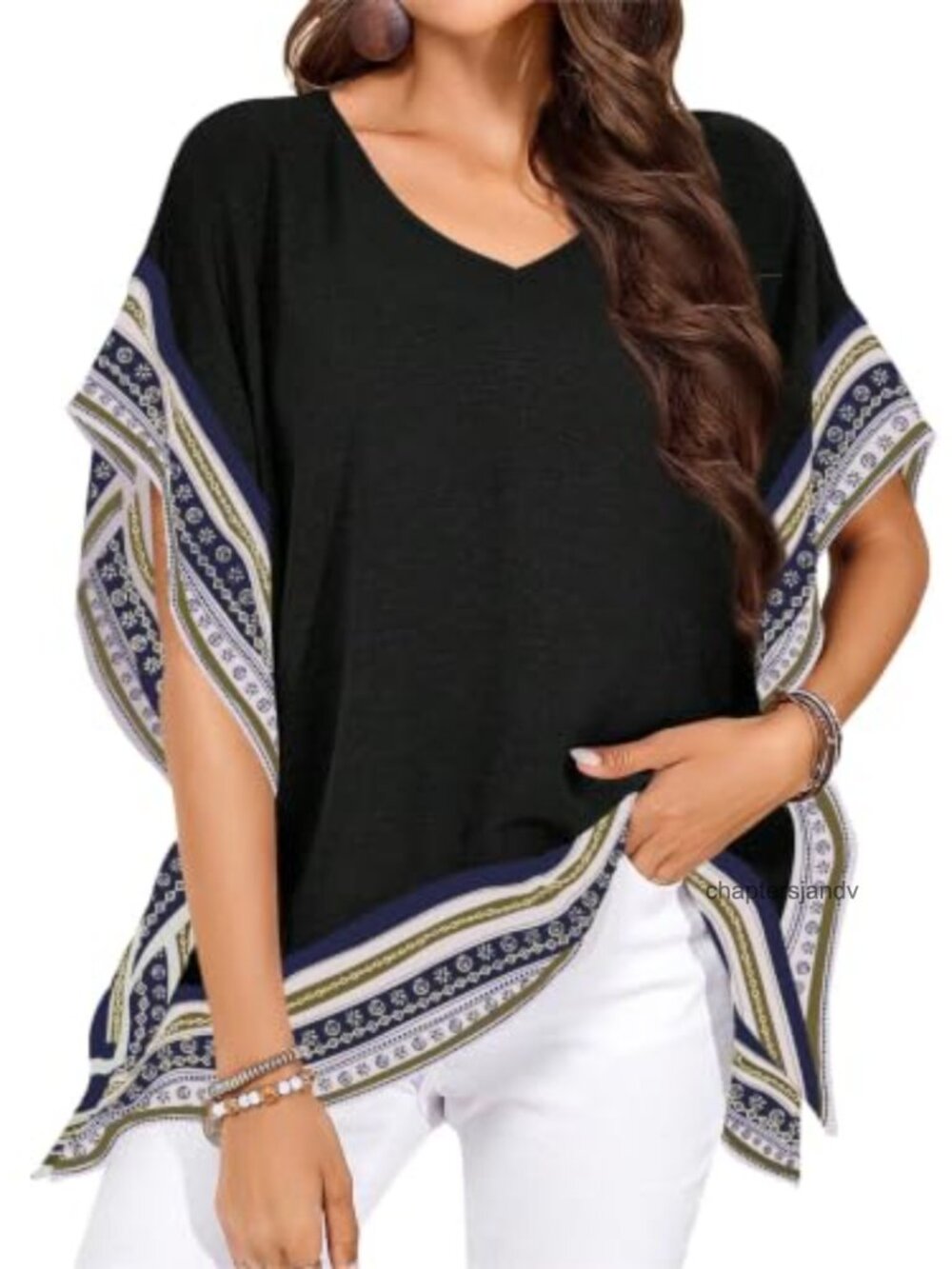 Boho Batwing Sleeve V Neck Flowy Blouse Lightweight Stretchy